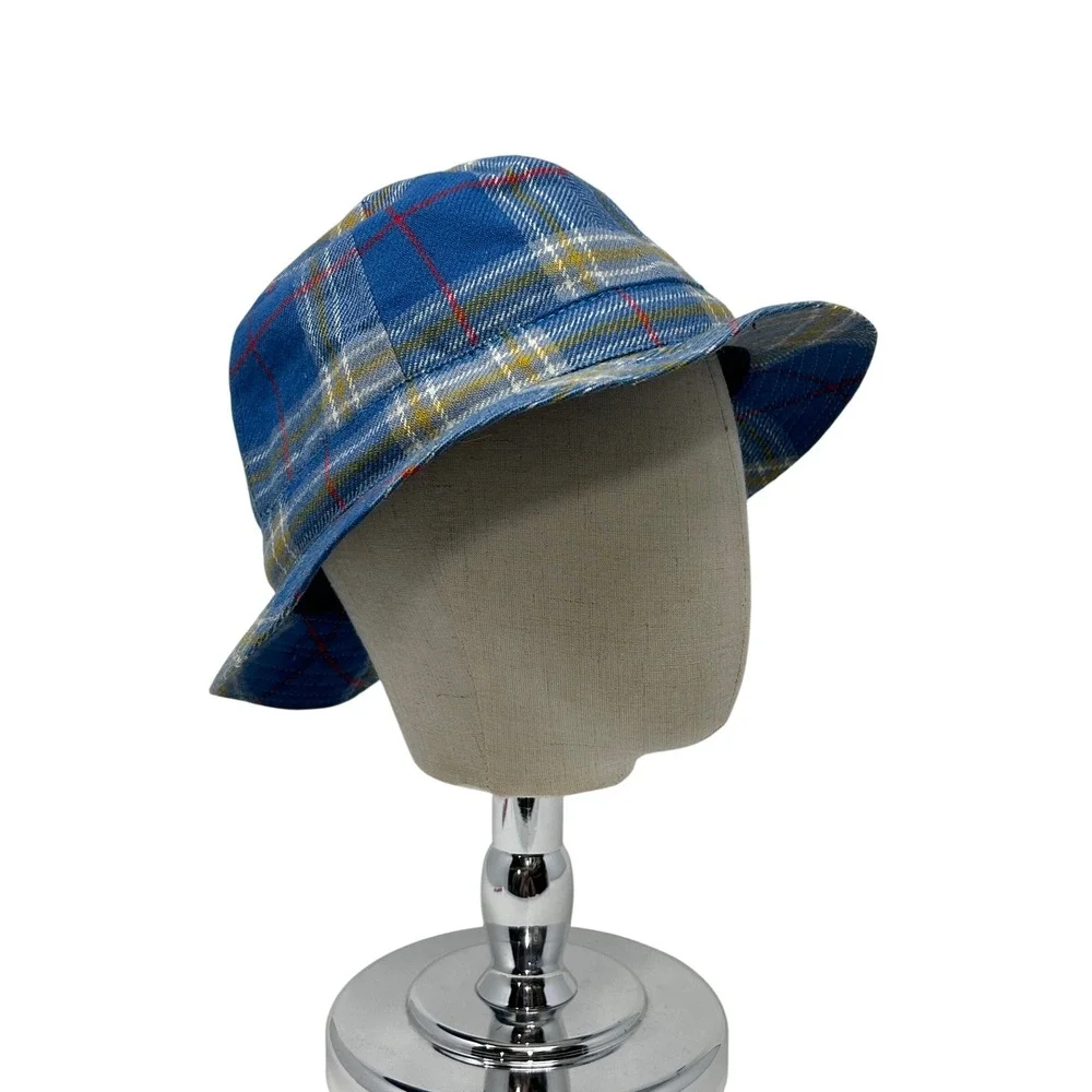 Vintage Browns of Bermuda 80s Tartan Plaid Bucket Hat Blue‎ Wool Made in Ireland